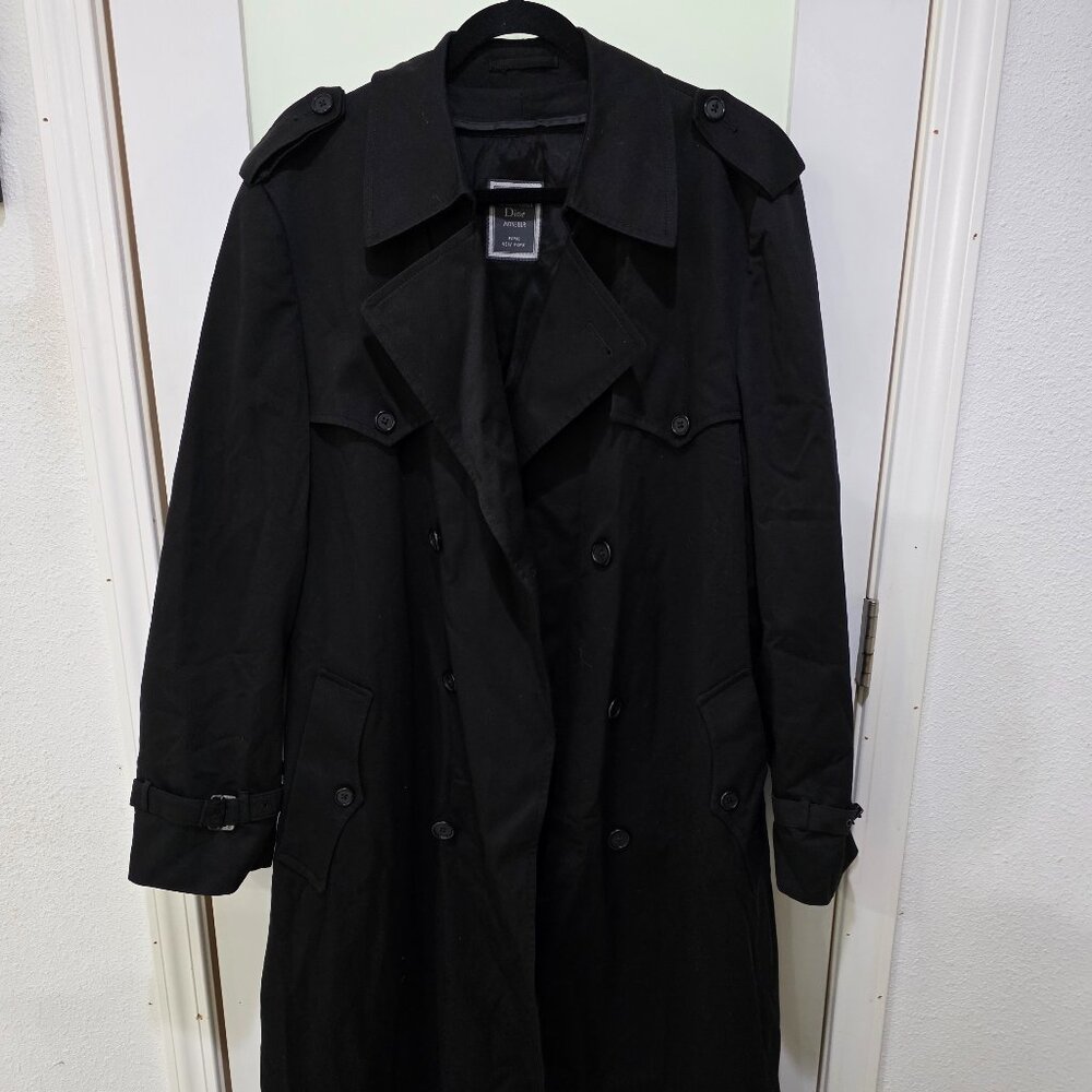Christian Dior Trench Coat Black 42L Vintage Designer Long Double-Breasted - Picture 1 of 16